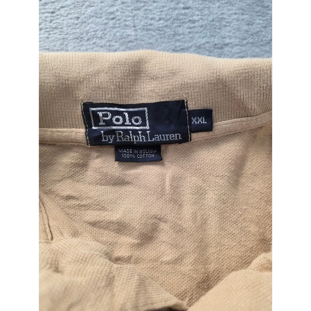 Polo Ralph Lauren Mens XXL Tan Khaki Short Sleeve Cotton Pique‎ Polo Shirt Pony